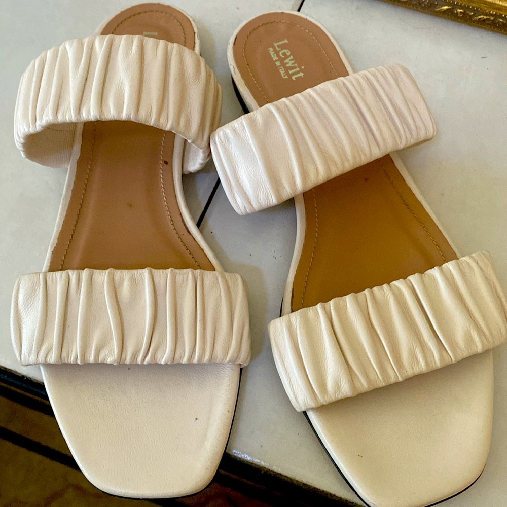Cream buttery ruched  leather sandals made in Italy like STAUD